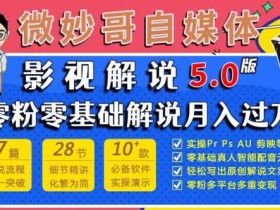 微妙哥影视解说5.0版视频课程,零粉丝零基础解说,小白也能月入过万