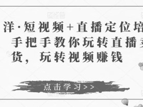 于洋·短视频+直播定位培训,手把手教你玩转直播卖货,玩转视频赚钱