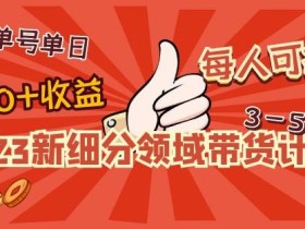 2023新细分领域带货计划:单号单日1000+收益不难,每人可操作3-5个账号