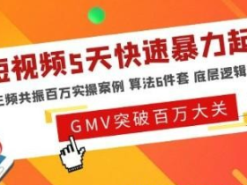 短视频5天快速暴力起号 三频共振百万实操案例 算法6件套 底层逻辑 爆爆爆