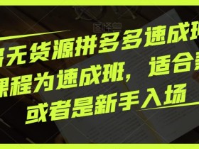 胖哥无货源拼多多速成班,此课程为速成班,适合兼职或者是新手入场