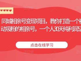 同城相亲号变现项目,教你打造一个被动吸粉的相亲号,一个人30天纯利润5万