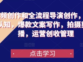 短视频创作和全流程导演创作,抖音核心认知,爆款文案写作,拍摄剪辑口播,运营创收管理