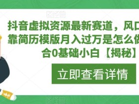 抖音虚拟资源最新赛道,风口项目,靠简历模版月入过万是怎么做的,适合0基础小白【揭秘】