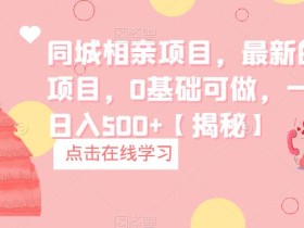 同城相亲项目,最新的蓝海项目,0基础可做,一部手机日入500+【揭秘】