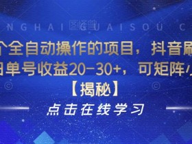 分享一个全自动操作的项目,抖音刷视频项目,每日单号收益20-30+,可矩阵小白可做【揭秘】