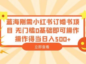 蓝海刚需小红书订婚书项目,无门槛0基础即可操作操作得当日入500+【揭秘】