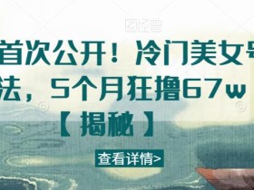 全网首次公开!冷门美女号玩法,5个月狂撸67w【揭秘】