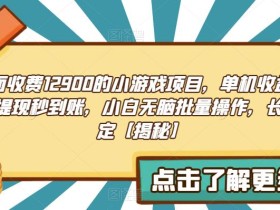 外面收费1290的小游戏项目,单机收益30+,提现秒到账,小白无脑批量操作,长期稳定【揭秘】
