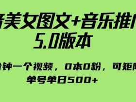 抖音美女图文+音乐推广5.0版本,单日单号500+,0本0粉可矩阵,五分钟一个视频【揭秘】