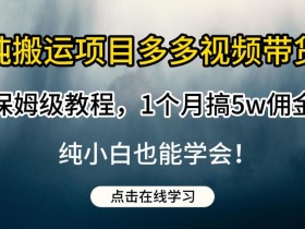 纯搬运项目多多视频带货保姆级教程,1个月搞5w佣金,纯小白也能学会【揭秘】