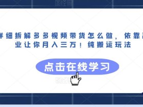 详细拆解多多视频带货怎么做,依靠副业让你月入三万!纯搬运玩法【揭秘】