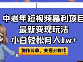 中老年短视频暴利项目最新变现玩法,小白轻松月入1w+【揭秘】