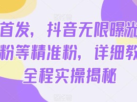 全网首发,抖音无限曝光引流创业粉等精准粉,详细教学,全程实操揭秘