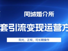 本地婚恋全套引流变现运营方案,阳光、正规、可长期操作【揭秘】