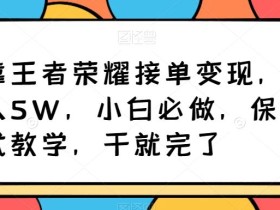 靠王者荣耀接单变现,月入5W,小白必做,保姆式教学,干就完了