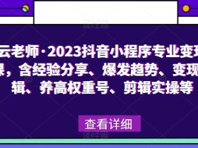 云老师·2023抖音小程序专业变现课,含经验分享、爆发趋势、变现逻辑、养高权重号、剪辑实操等
