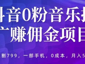 抖音0粉音乐推广赚佣金项目,外边割799,一部手机0成本就可操作,月入5000+