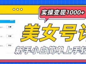 美女号计划单日实操变现1000+,新手小白简单上手轻松赚钱【揭秘】