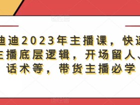 暴躁迪迪2023年主播课,快速教你掌握主播底层逻辑,开场留人、塑品话术等,带货主播必学