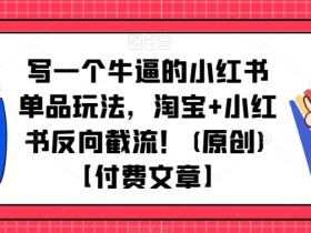 写一个牛逼的小红书单品玩法,淘宝+小红书反向截流!(原创)【付费文章】