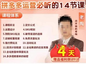 老陶电商·拼多多运营必听14节课,老陶亲授,拒绝口嗨,全后台实操演示