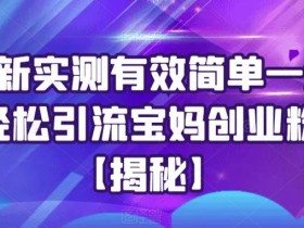 最新实测有效简单一步轻松引流宝妈创业粉【揭秘】