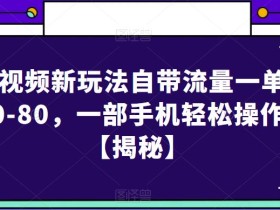 短视频新玩法自带流量一单50-80,一部手机轻松操作【揭秘】