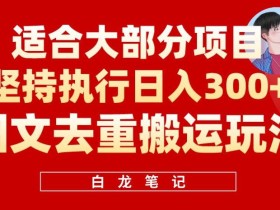 图文去重搬运玩法,坚持执行日入300+,适合大部分项目(附带去重参数)