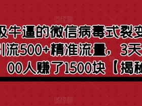 超级牛逼的微信病毒式裂变玩法,日引流500+精准流量,3天引流了400人赚了1500块【揭秘】