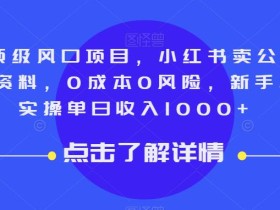 9月顶级风口项目,小红书卖公务员笔试资料,0成本0风险,新手小白实操单日收入1000+【揭秘】