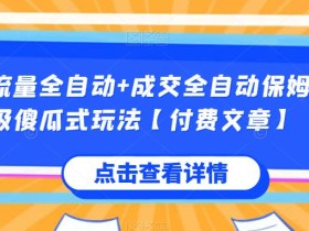 流量全自动+成交全自动保姆级傻瓜式玩法【付费文章】