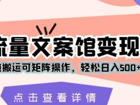 超强流量文案馆变现项目,无脑纯搬运可矩阵操作,轻松日入500+【揭秘】