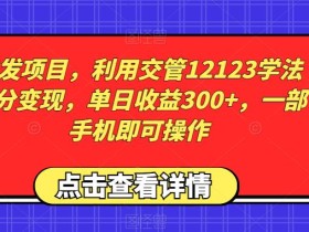 首发项目,利用交管12123学法减分变现,单日收益300+,一部手机即可操作