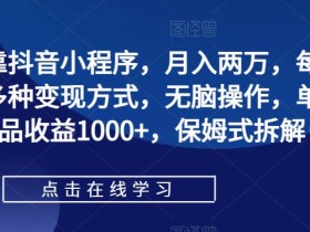 如何靠抖音小程序,月入两万,每天两小时多种变现方式,无脑操作,单个作品收益1000+,保姆式拆解