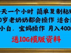 每天一个小时简单复制粘贴,80岁老奶奶都会操作,适合新手小白,宝妈操作月入4000+