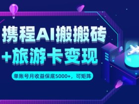 携程AI搬砖+旅游卡变现升级玩法,单号月收益保底5000+,可做矩阵号