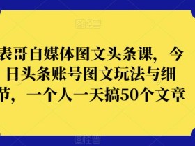 表哥自媒体图文头条课,今日头条账号图文玩法与细节,一个人一天搞50个文章