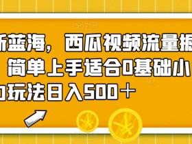 全新蓝海,西瓜视频流量掘金项目,简单上手适合0基础小白,暴力玩法日入500+【揭秘】