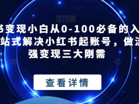 小红书变现小白从0-100必备的入门课程,一站式解决小红书起账号,做流量,强变现三大刚需