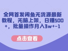 全网首发闲鱼无货源最新教程,无脑上架,日赚500+,批量操作月入3w+