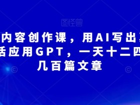无本·AI内容创作课,用AI写出真人级文章,灵活应用GPT,一天十二四小时写几百篇文章