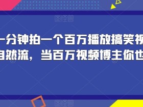 揭秘!一分钟拍一个百万播放搞笑视频,百分百自然流,当百万视频博主你也可以