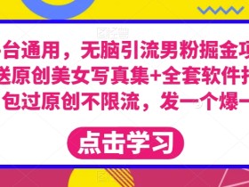 全平台通用,无脑引流男粉掘金项目+送原创美女写真集+全套软件打包,包过原创不限流,发一个爆一个【揭秘】