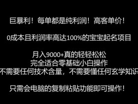 巨暴利,月入9000+的宝宝起名项目,每单都是纯利润,零基础都能躺赚【附软件+视频教程】