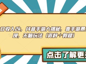 单日收入2k,抖音手游大揭秘,靠手游暴力变现,无脑玩法(资料+教程)【揭秘】