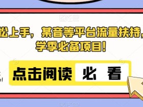 轻松上手,某音等平台流量扶持,开学季必备项目!