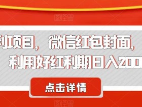 节日红利项目,微信红包封面,操作简单,利用好红利期日入2000+【揭秘】