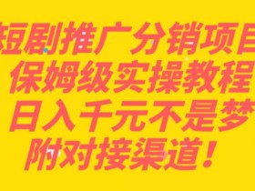 短剧推广分销项目保姆级实操教程,日入千元不是梦,附对接渠道!