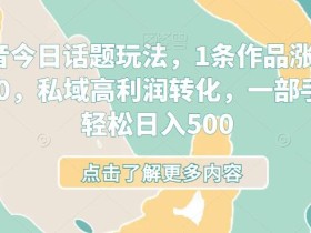 抖音今日话题玩法,1条作品涨粉5000,私域高利润转化,一部手机轻松日入500